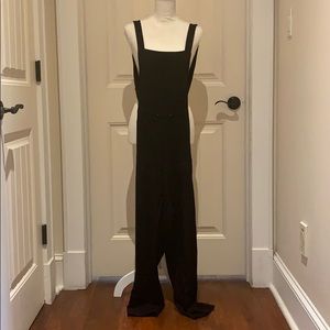 Drawstring black jumpsuit overalls with pockets